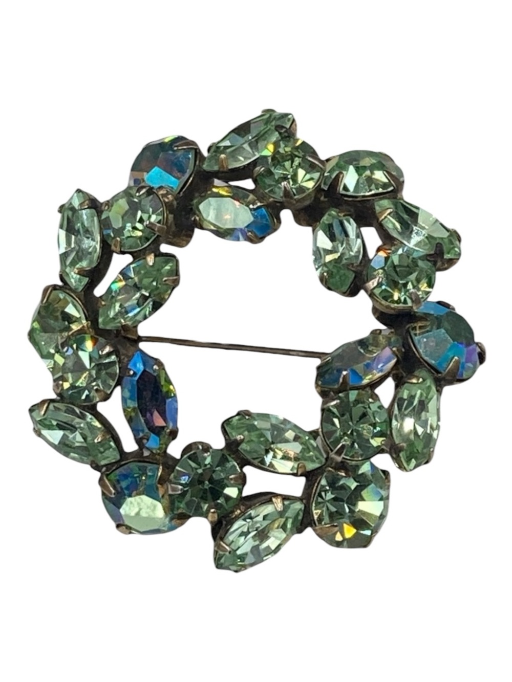 Vintage Spring Green Signed Regency Circle Brooch